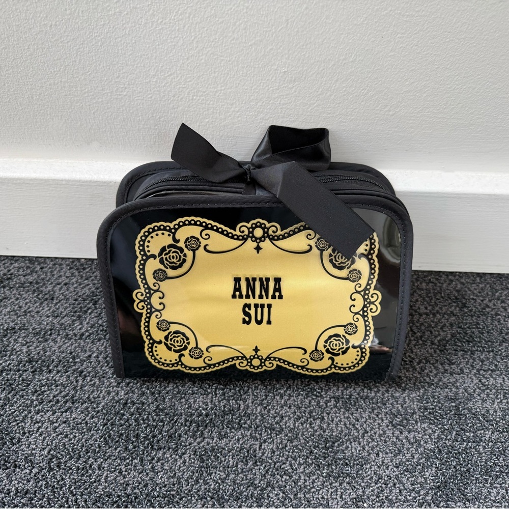 Anna Sui Black Bow Travel Cosmetic Organizer Makeup Bag